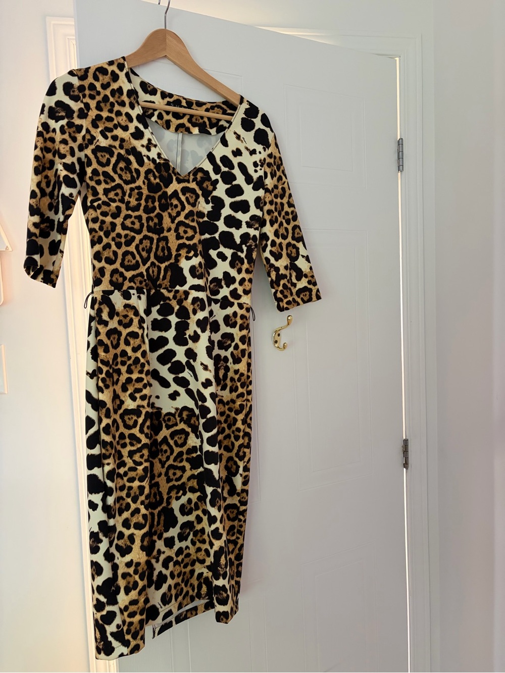 SHAN Leopard Print V-Neck Midi Dress - Brown/Black/Cream